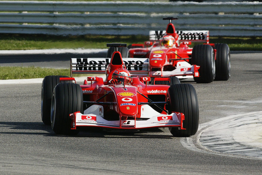 Ferrari driver Michael Schumacher of Germany leads Rubens Barrichello of Brazil Clive Mason/Getty Images Sport