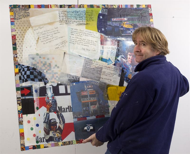 Mark Dickens with one of the 32 full size original pieces (Nelson Piquet) bought by Vettel