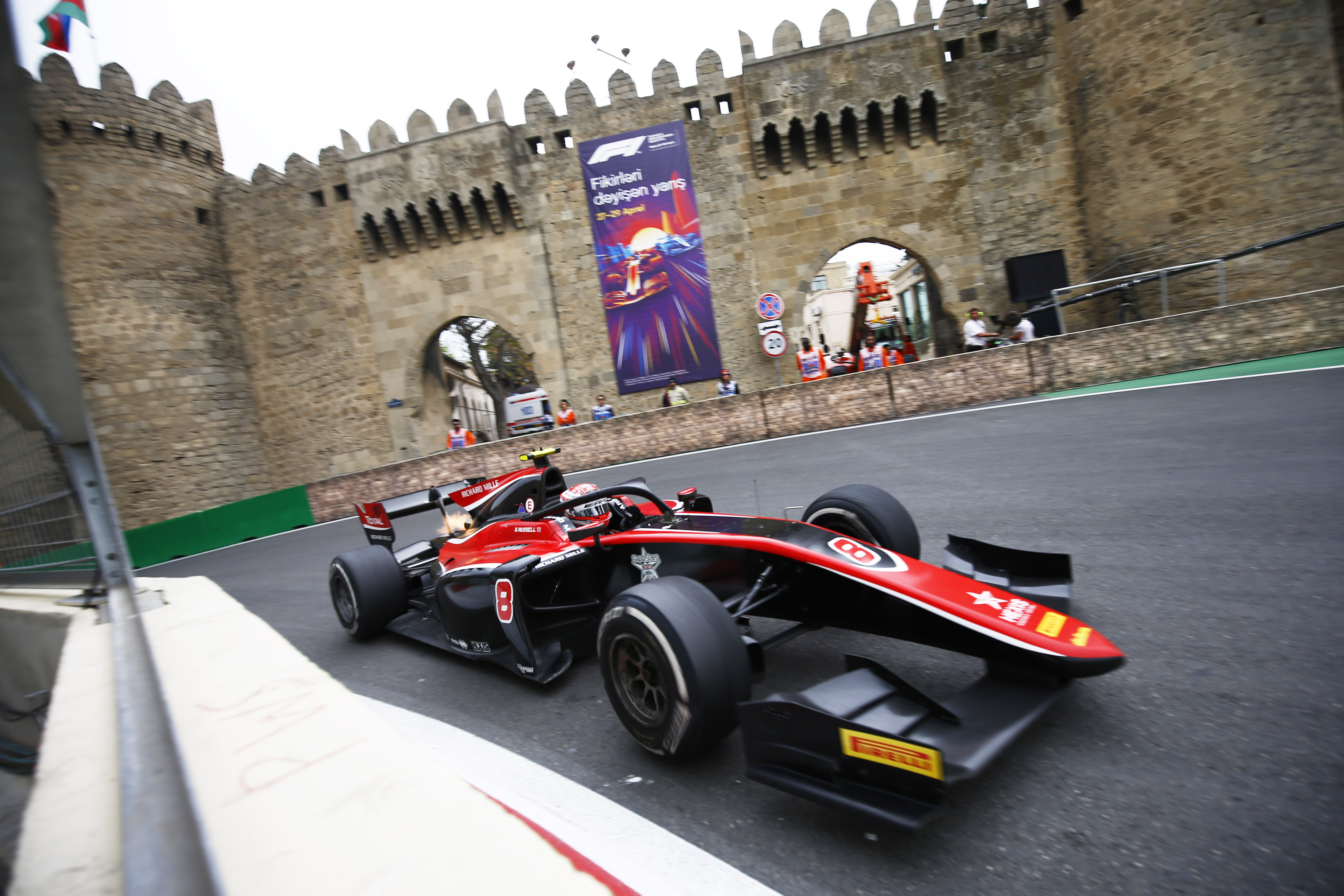 Russell wins Azerbaijan F2 sprint from 12th
