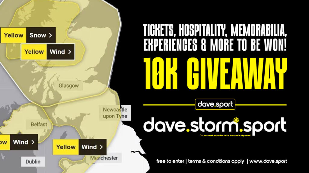 MET OFFICE: Dave.Storm to affect UK sport this weekend. Dave.Sport announce £10k giveaway in partnership with ReadMotorsport.com
