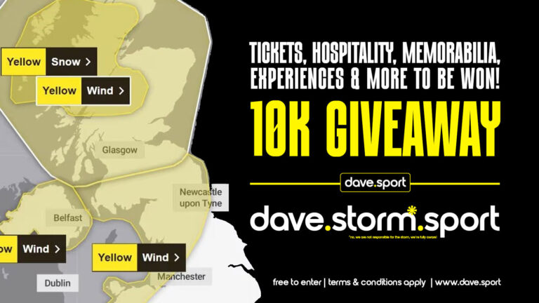 MET OFFICE: Dave.Storm to affect UK sport this weekend. Dave.Sport announce £10k giveaway in partnership with ReadMotorsport.com