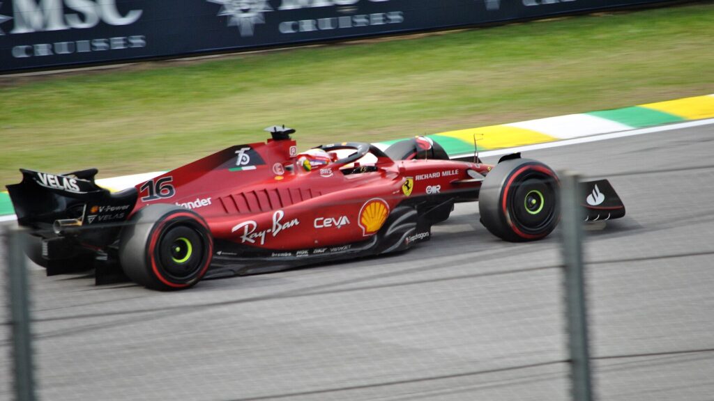 Charles Leclerc driving a Ferrari F1 car