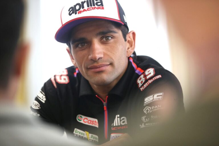 Jorge Martin in Aprilia Racing Team kit; the MotoGP championship leader has defended his decision to join Yamaha for 2027