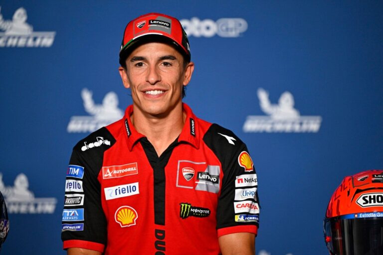 Marc Marquez in Ducati Lenovo Team colours during the 2026 MotoGP season