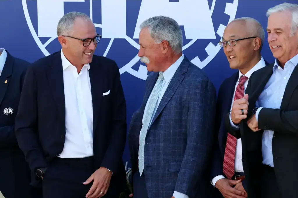 (L to R): Stefano Domenicali (ITA) Formula One President and CEO with Chase Carey (USA) Liberty Media Executive Committee Board Member; Derek Chang (USA) Liberty Media President and CEO; and Robert R. Bennett (USA) Vice Chairman of the Board of Dire