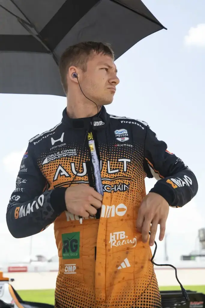 July 18, 2026, Lebanon, Tennessee, United States of America: DENNIS HAUGER (R) (19) (NOR) of Aurskog, Norway talks on pit road prior to qualifying for the Music City Grand Prix at the Nashville Superspeedway in LEBANON Tennessee. (Credit Image: © Col