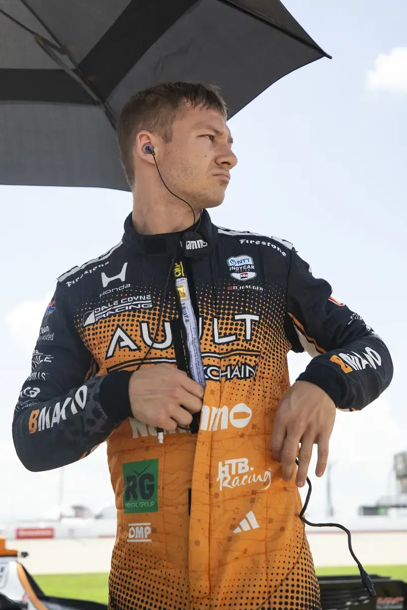 July 18, 2026, Lebanon, Tennessee, United States of America: DENNIS HAUGER (R) (19) (NOR) of Aurskog, Norway talks on pit road prior to qualifying for the Music City Grand Prix at the Nashville Superspeedway in LEBANON Tennessee. (Credit Image: © Col