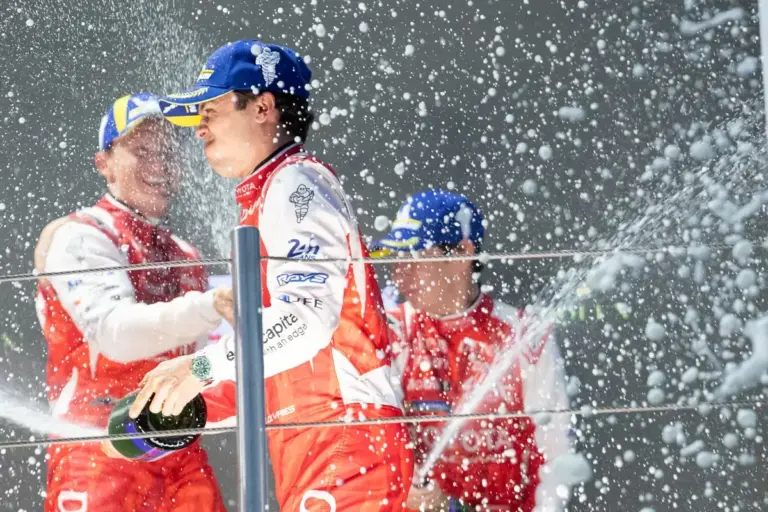 April 19, 2026, Imola, Piombino, Italia: 08 Sébastien Buemi, Brendon Hartley, Ryo Hirakawa ,Of The Team ToyotaGazoo Racing, Toyota Gr010 - Hybrid Hypercar.In Celebrating The Final Podium Hypercar ,During Fia World Endurance Championship WEC 6 Hours