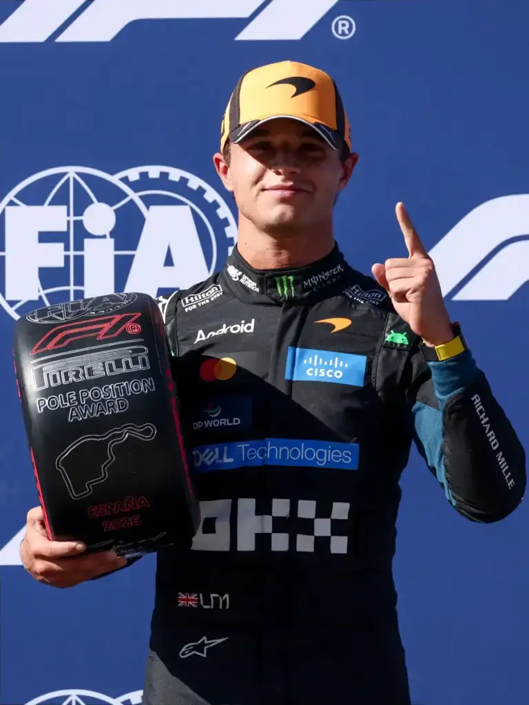September 12, 2026, Madrid, Spain: Lando Norris of McLaren poses with the Pirelli Pole Position Award after qualifying ahead of the Formula 1 Grand Prix of Spain at Madring Circuit in Madrid, Spain, on September 12, 2026. (Credit Image: © Beata Zawrz