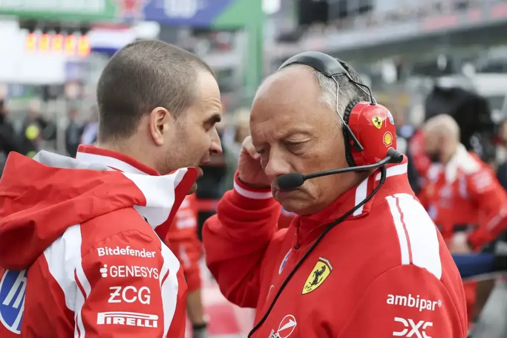 August 22, 2026, Zandvoort, Kaohsiung City, Netherlands: FRED VASSEUR, Team Principal of Scuderia Ferrari, listens to a briefing from team staff about the car on the grid ahead of the Sprint at the 2026 Formula 1 Dutch Grand Prix. (Credit Image: © Yi