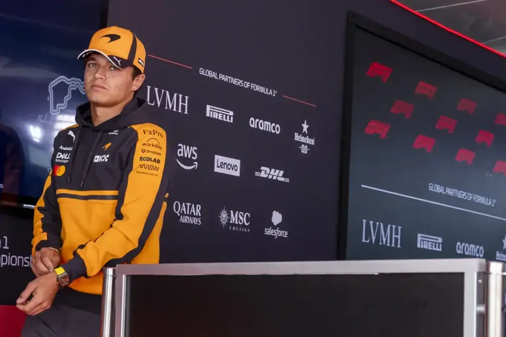 September 10, 2026, Madrid, Madrid, Spain: Madrid, September 10 - Lando Norris of the United Kingdom and McLaren Mastercard F1 Team talks to the media during previews ahead of the F1 Grand Prix of Spain at Madring on September 10, 2026 in Madrid, Spa