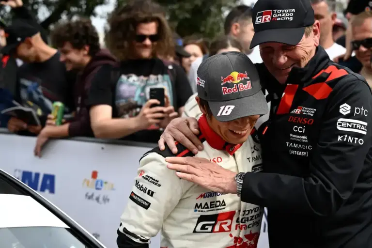 April 12, 2026, Piombino, Piombino, Italy: Juha Kankkunen Team Manager Of Team Toyota Gazoo Racing Wrt, Toyota Gr Yaris Rally1And Driver Takamoto Katsuta And Co-Driver Aaron Johnston Of Team Toyota Gazoo Racing Wrt, Toyota Gr Yaris Rally1,,Celeb