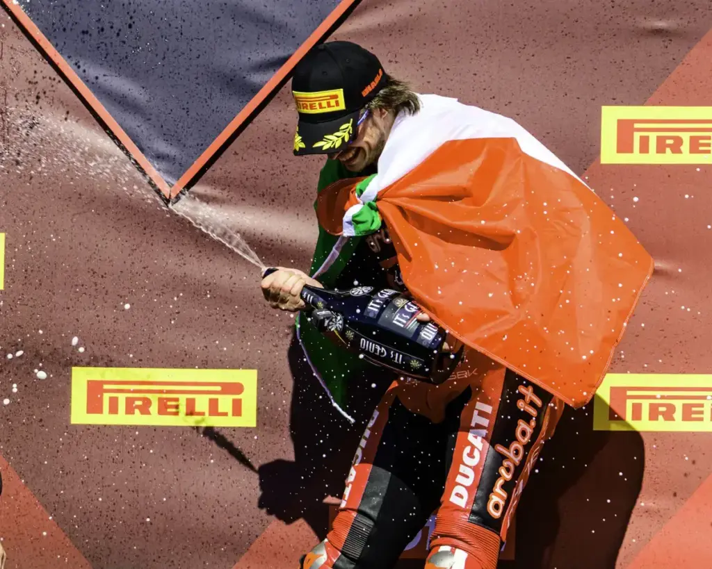 March 29, 2026, Portimao, Algarve, Portugal: Nicolo Bulega of Aruba.It Racing - Ducati in the last podium of the FIM Superbike World Championship at Algarve International Circuit in Portimao, Portugal, on march 29, 2026 (Credit Image: © Nuno Reisinh