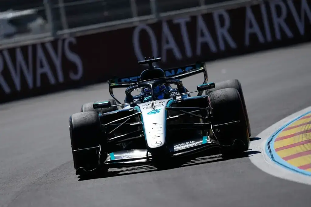 September 11, 2026, Madrid, Madrid, Spain: George Russell of Great Britain driving the (63) Mercedes-AMG PETRONAS F1 Team W17 on track during free practice 1 ahead of the F1 Grand Prix of Spain at Madring on September 11, 2026, in Madrid, Spain. (Cre