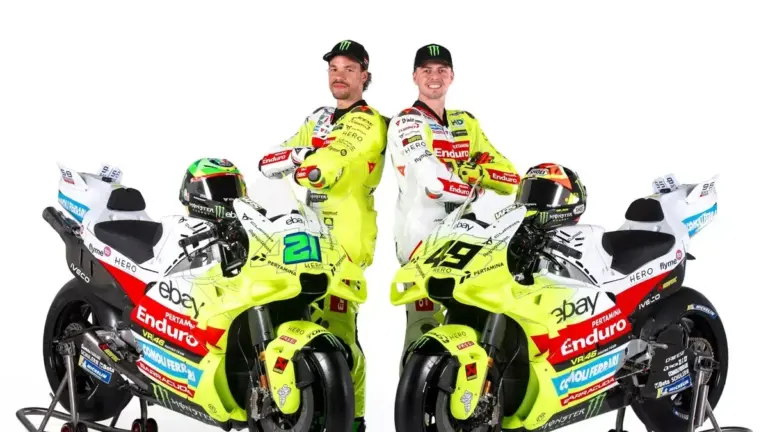 Fabio di Giannantonio sprint qualifying: Fabio Di Giannantonio alongside teammate Franco Morbidelli with their VR46 Ducati bikes.