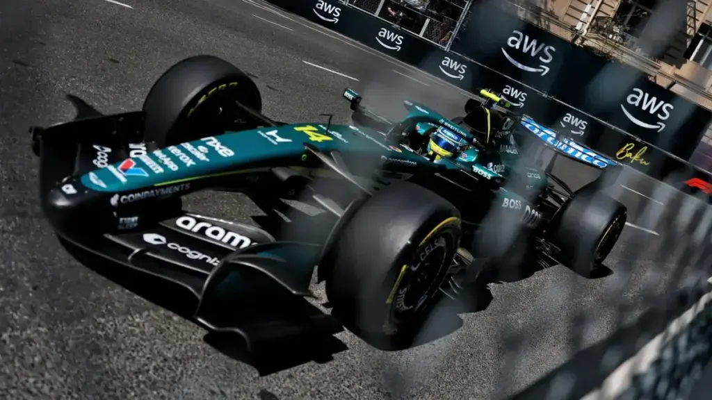Fernando Alonso Aston Martin contract: Fernando Alonso driving his Aston Martin Formula 1 car during a race weekend.