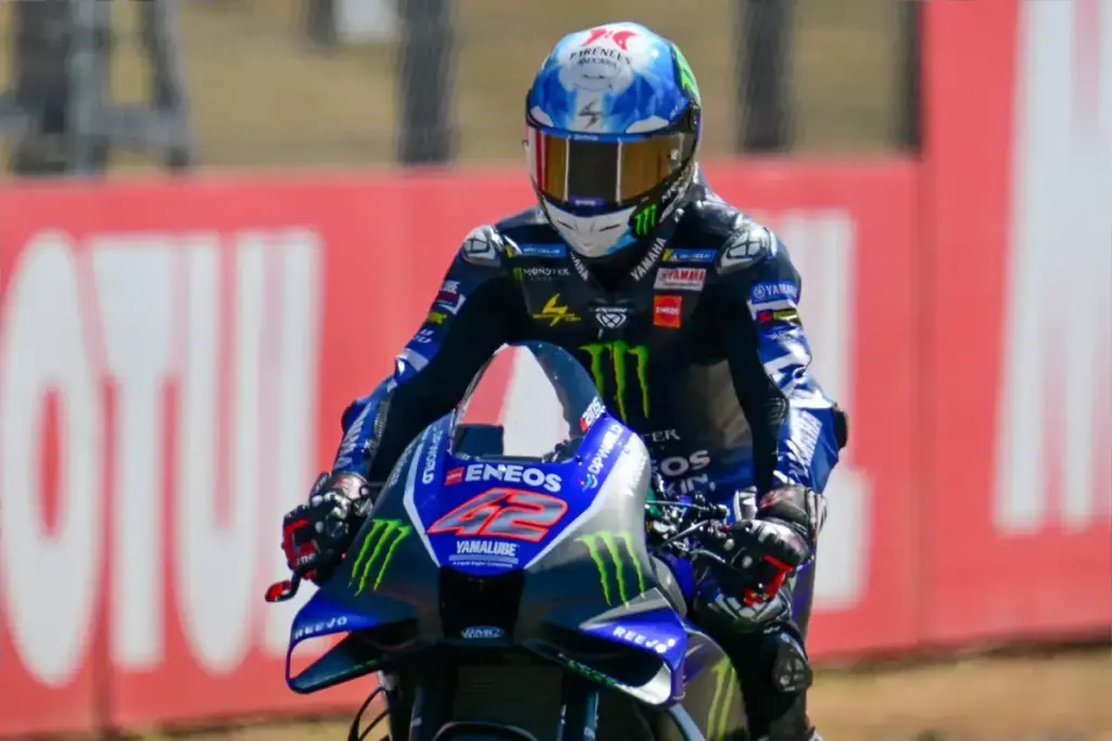 Monster Energy Yamaha MotoGP Team rider Alex Rins (42) during the Moto GP practice day at Silverstone, Towcester, UK on 7 August 2026.