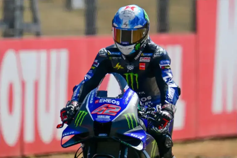 Monster Energy Yamaha MotoGP Team rider Alex Rins (42) during the Moto GP practice day at Silverstone, Towcester, UK on 7 August 2026.
